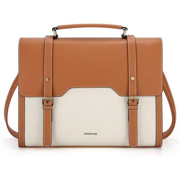 Laptop Bag 15.6 inch Canvas Messenger Bag Brown/Beige
